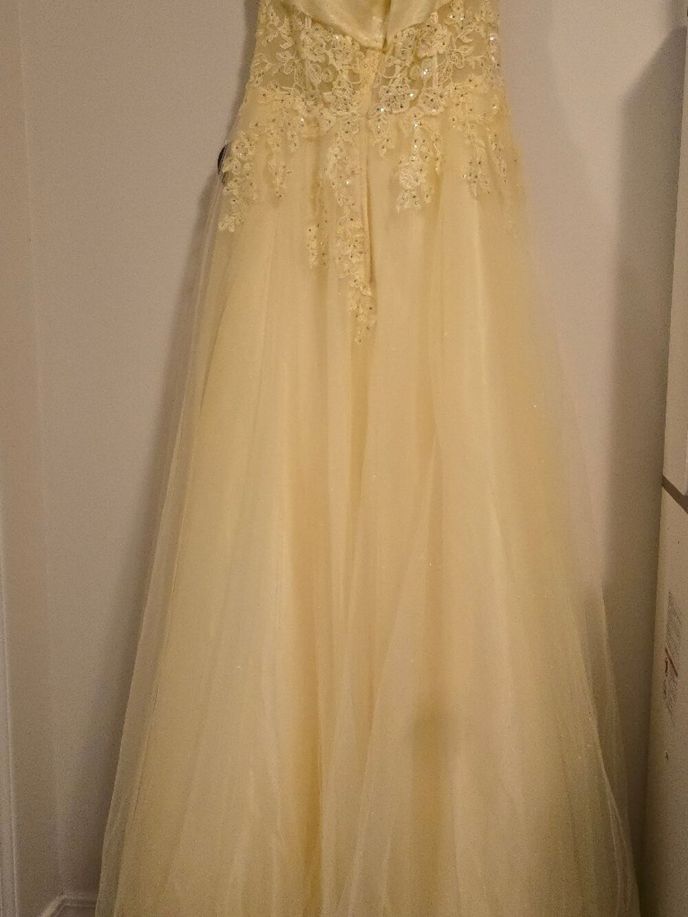 Windsor Yellow Strapless Gown with Lace Appliqué